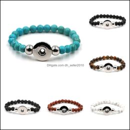 Charm Bracelets Pretty Fit Snap Button Jewellery Women Men Elastic Bracelet Black Lava Turquoise Tiger Eye Natural Stone B Dhseller2010 Dhzxj