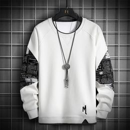 Men Harajuku Hoodie Casual Hip Hop Sweatshirt Stitching Print Male O-Neck Fashion Mens Clothing Multi Color Top 220325