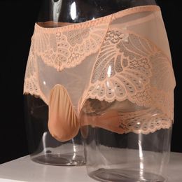 Underpants Sexy Lace Panties Sissy Lingerie Porno Underwear Fetish U Convex Pouch Erotic Transparent Mens CockRing Boxer Plus SizeUnderpants