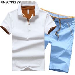Man Polo Shirt Set 95% Cotton Summer White Grey Navy Black Male Quality Short Sleeve Knee Length Men Poloshirts Shorts Suit 220602