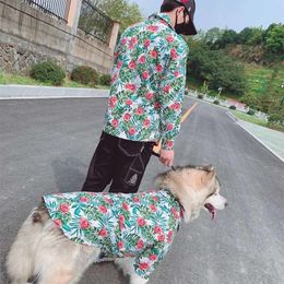 Fashion Dog Shirt Hawaiian Style Pet Matching Clothes For Medium Large Dogs Costume Labrador Golden Retriever Pets Dogs Clothing 201102