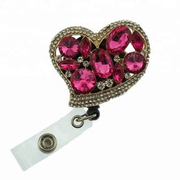 10PCS/Lot Key Ring Red Heart Rhinestone Nurse Medical Gift Retractable ID Name Badge Reel Holder For Doctor Student Office Staff