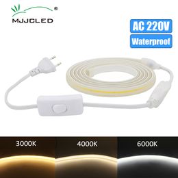 AC 220V COB LED Strip Light Waterproof LED Ribbon 288LEDs/M High Density Flexible and Brightness 3000K 4000K 6000K Tape