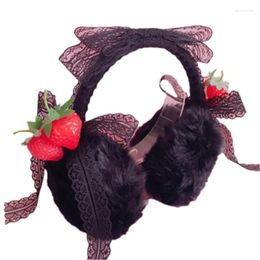 Berets Lolita Earmuffs Lace Princess Girls Winter Fashion Faux Fur Ear WarmersStrawberry Black EarmuffsBerets BeretsBerets