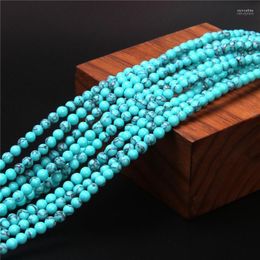 Other Smooth Natural Round Stone Beads Blue Turquoises Loose 15" Strand 4mm For Bracelet Necklace Jewelry Making DIY Accessorie Wynn22