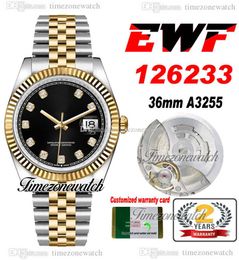 EWF 36 126233 A3235 Automatic Mens Watch Two Tone Yellow Gold Black Diamonds 904L JubileeSteel Bracelet Same Serial Card Super Edition Timezonewatch R01