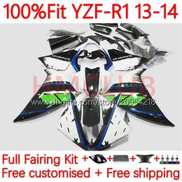 100% Fit OEM Bodywork For YAMAHA MOTO YZF-R1 YZF-1000 YZF R 1 1000CC 13-14 Body 6No.59 YZF R1 1000 CC YZFR1 13 14 YZF1000 2013 2014 Injection Mould Fairing Kit white green