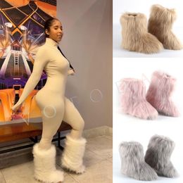 Warm Hot Women Woman Winter Plush Faux Fur Snow Boots Ladies Furry Outdoor Slip On Shoes Female Cozy Fuzzy Cot f ry