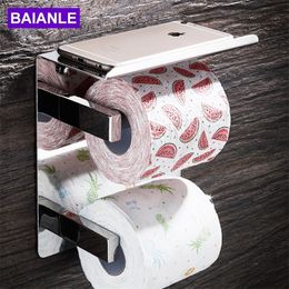 BAIANLE Bathroom Toilet Paper Holder Stainless Steel Wall Mounted Double Layer Roll Paper Rack Mobile Phone Paper Towel Holder T200425