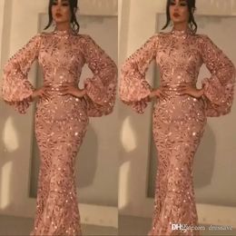 HOT! Vintage Rose Gold Evening Gowns Mermaid Formal Party Ball Gown Long Sleeve Afraic Girl Deep Pageant Prom Drseses Custom Made Plus Size