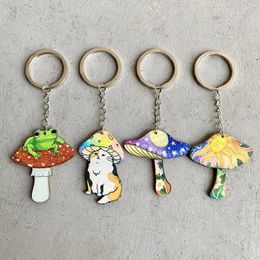 Fantasy Cartoon Wood Frog Mushroom Charm Key Rings Cat Animal Keychain Anti Lost Colourful Fungi Keychain Accessories Wholesale