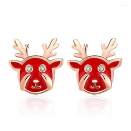 Stud Cute Mini Red Deer Earrings Women Party Jewellery 925 Sterling Silver Rose Gold Earring Lady Fashion Birthday PresentStud Moni22