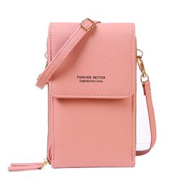 Hot selling transparent pouch screen mini phone bag water proof leather cross body small woman shoulder bag