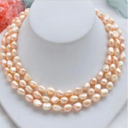 Hand knotted necklace natural 7-8mm pink freshwater pearl sweater chain baroque pearl 50inch