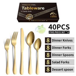 Dinnerware Sets Stainless Steel Western Cutlery Steak Knives Forks Dessert Spoon Tableware Five Main Pieces For 8 People SetDinnerware SetsD