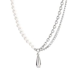 Pendant Necklaces Asymmetric Design Pearl Titanium Steel Necklace Women's Water Drop Temperament Fashion Clavicle ChainPendant