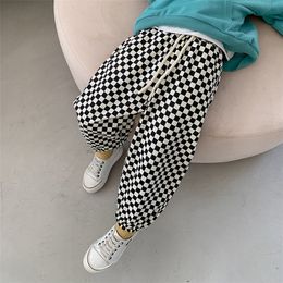 Autumn boys fashion loose plaid harem pants cotton unisex trousers 1-7Y 220512