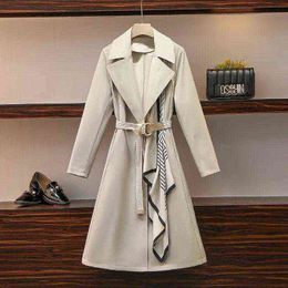 Women's Jackets Womens Trench Coats Large Size Mid-length Windbreaker 2021 Spring and Autumn Korean Fashion Design Sense Loose Waist Casual Suit Jacket T220809