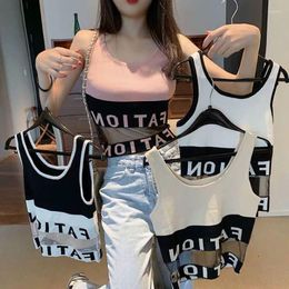 Women's Tanks & Camis Women's Cotton Underwear Tube Top Sexy Letter Fashion Mesh Tank Up Female Sports Bra Suspender Color Contrast TopW