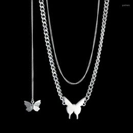 Chains Custom Personalized Necklace Stainless Steel Name Engrave Double Chain Butterfly Creative For Women Girl Jewelry GiftChains Godl22