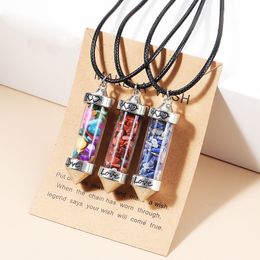 Natural Crystal Crushed Stone Wishing lOVE Bottle Cone Pendulum Pendant Necklace Make Wish Card Necklaces Healing for Women Men