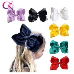 CN 8 Inch Solid Large Hair Bow For Girls Kids Handmade Grosgrain Ribbon Bow With Clips Boutique Hairpins Hair Accessories AA220323