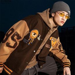 Men's Jackets American Street Retro Baseball Uniform Woolen Jacket Trendy Brand Hip Hop Loose Bomber Versatile Couple Oversized JacketMen's