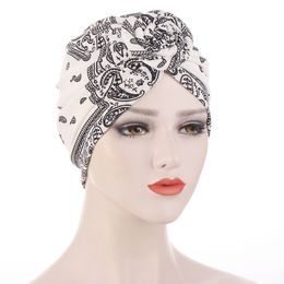 Muslim Inner Hijab Cap Floral Print Women Turban Hat Banadan Cancer Chemo Cap Cross Headwrap Female Hair Accessories