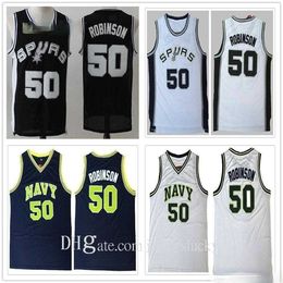 Sjzl98 Vintage Man David 50 Robinson Jerseys Black White Colour Basketball College Shirts Cheap Wholesale Fast Shipping Breathable Size S-3XL