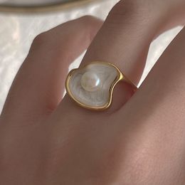 Korean Japan Elegant Shell Pearl Finger Rings For Women Girls Fashion Metal Gold Colour knuckle Rings Jewellery