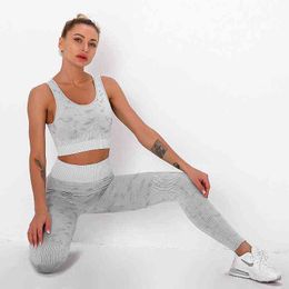 Seamless Yoga Sets Gym Women Sports Bra Clothing Long Sleeve Crop Top Leggings Workout For Woman Althetic Sportswear J220706