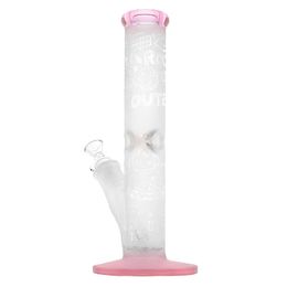 12.8-Inch Sandblast Glass Bong with Pink Mouthpiece, Diffused Downstem Percolator, 14mm Female Joint