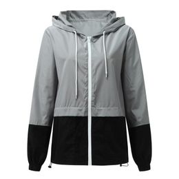 Women's Hoodies & Sweatshirts Hooded Jacket Women 2022 Long Sleeve Solid Color Drawstring Zipper Pockets Raincoat For Hiking Sport Wear Grey