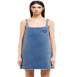 Spring Summer New Style Triangle Badge Denim Dresses Womens Suspender Skirt Fashion Casual Lady Party Dress Top Quality