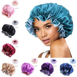 Satin Lace Nightcap Double Side Wear Women Head Cover Sleep Cap Sleeping Curl Hair Protection Maintain Moisture Night Hat