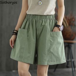 Baggy Shorts Women Soft Pockets Leisure Solid Allmatch Simple Basic Cozy M4XL Students Comfort Trendy Summer Daily Boyfriend 220527