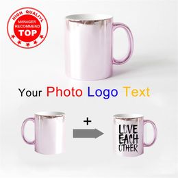 Exquisite Pink silver Customize Mug diy Print po text coffee cup personalized cup Given To Friends Family Creative gift 220621