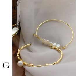 Bangle Gold Baroque Freshwater Pearl Solid Bracelets Dainty Irregular Wire Wrapped Hammer Bangles Pulseras Mujer Moda 2022Bangle Kent22