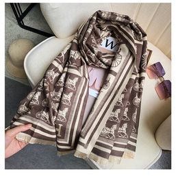 Cashmere like scarf women's Retro triangle oversized shawl dual purpose warm Cape wraps winter horse print scarves 180 65cm