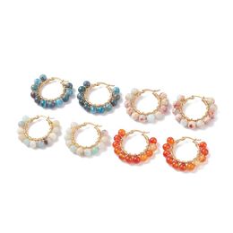 Hoop & Huggie Kissitty 4 Style Stone Beaded Big Earrings For Women Golden Round Wire Wrap Jewelry Findings GiftHoop