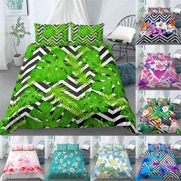 Geometric Duvet Cover Nordic Green Leaves Floral Bedding Set King Full for Girls Boys Teens Bedroom Decor Birds Comforter