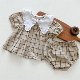 Summer Toddler Baby Boys Clothes Suit Cotton Plaid Short Sleeve T Shirt PP Shorts Korean Style born Clothing Sets 220620