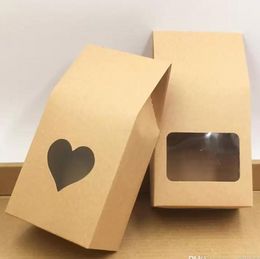 Kraft Paper Gift Wrap Bags Candy Packing Wedding Stand Up Seal مربعات مع PVC Window C0823