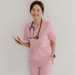 H3-Women's Two Piece Pants Women's Solid Color Spa Threaded Hospital Clinic Doctor Work Suits Tops+pants Unisex Scrub Pet Nursing Uniform