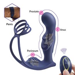 Male Butt Plug Vibrator Prostate Massager Delayed Ejaculation Cock Ring Wearable Anal Sex Toys for Couples 220412