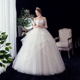 Other Wedding Dresses Boat Neck Dress Shining Beading Bridal Gown Plus Size Half Sleeve Robe De Mariee Pure White Custom Made DressOther