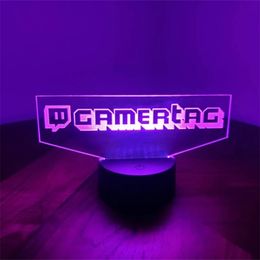 Personalized Gamer Tag 3D LED Night Light for Twitch Laser Engraving Custom Username Neon Sign Lamp for Gaming Room Decor 220623