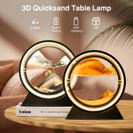 sea sand UK - Table Lamps Moving Art Sand Led Lamp 3D Hourglass Light Deep Sea Sandscape 360 Rotatable Quicksand Decorative Night Lights Home DecorTable