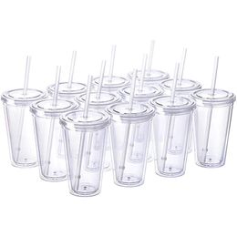 16oz Clear Acrylic Tumbler With Lid Straw Double Wall Juice Cup Reusable Eco-Friendly Cone Water Bottle Bachelorette Party Favor