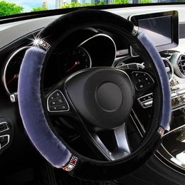 Steering Wheel Covers 37-38cm Diameter Soft Plush Rhinestone Car Cover Interior Accessories Steering-Cover Car-stylingSteering